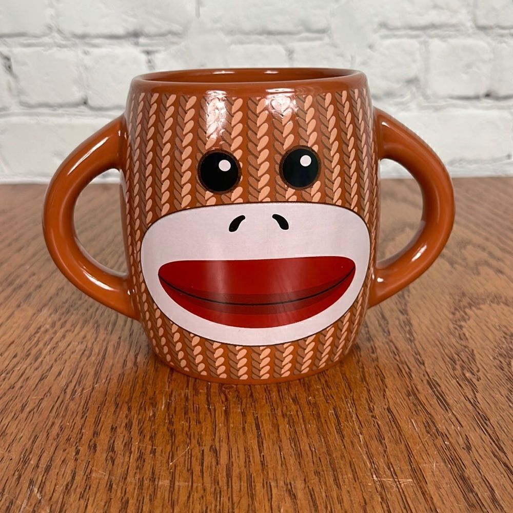 Sock Monkey Coffee Mug EUC 2 handles So Cute!